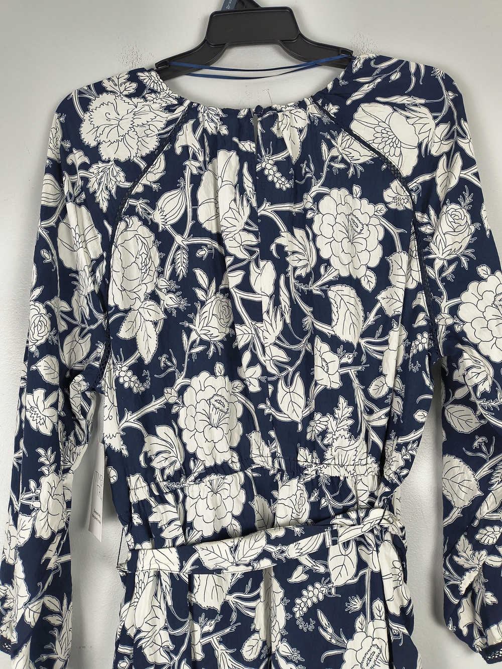 Time & Tru Mini Dress Women's XXXL 22 Blue White Printed Long Sleeve Tie Waist - Picture 8 of 13